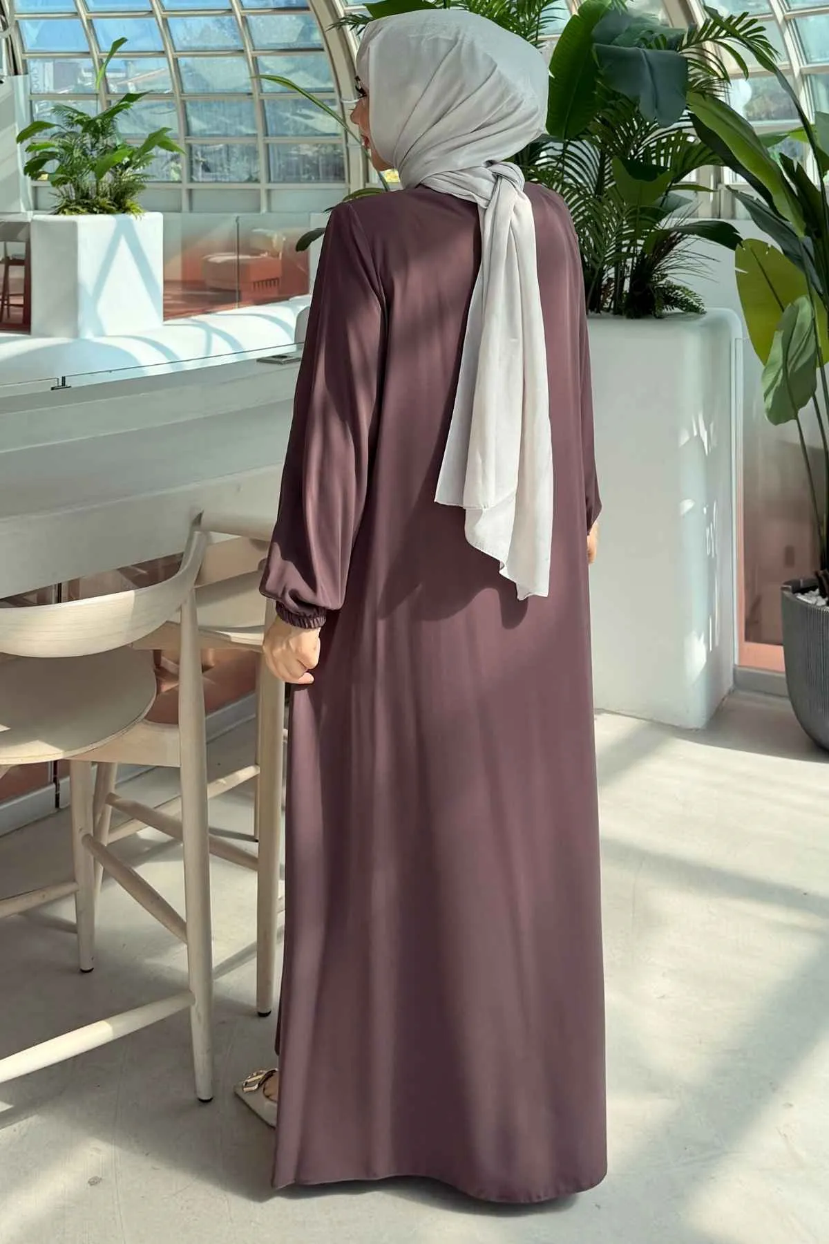 Boydan Fermuarlı ve Metal Detaylı Rabia Ferace 8885 -Vizon