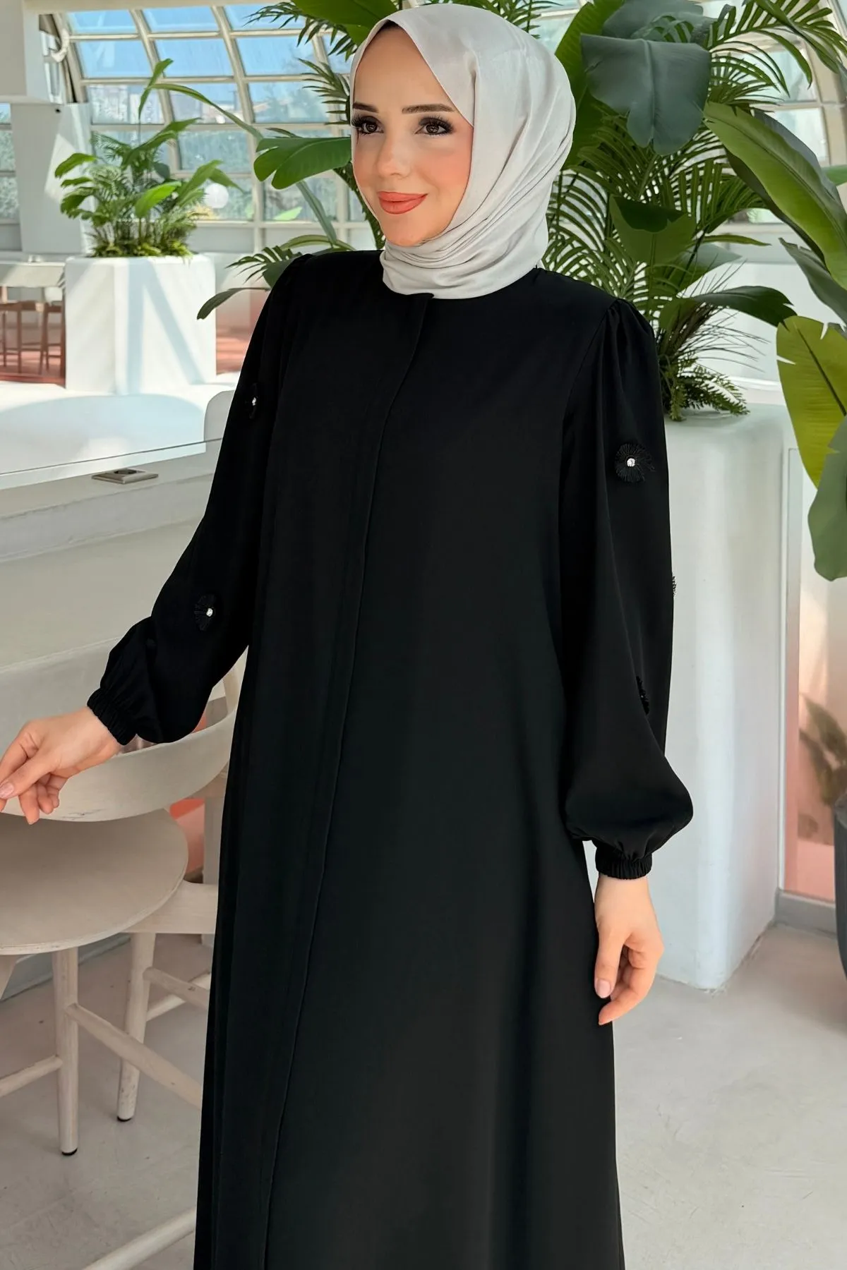 Rabia Çiçek Detaylı  Ferace 697 - siyah