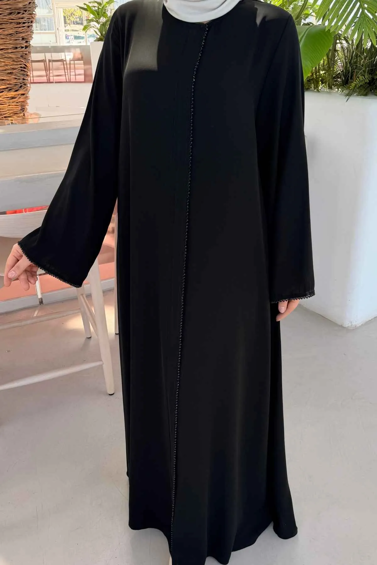 Rabia Taş işleme Biyeli Siyah Ferace 3043