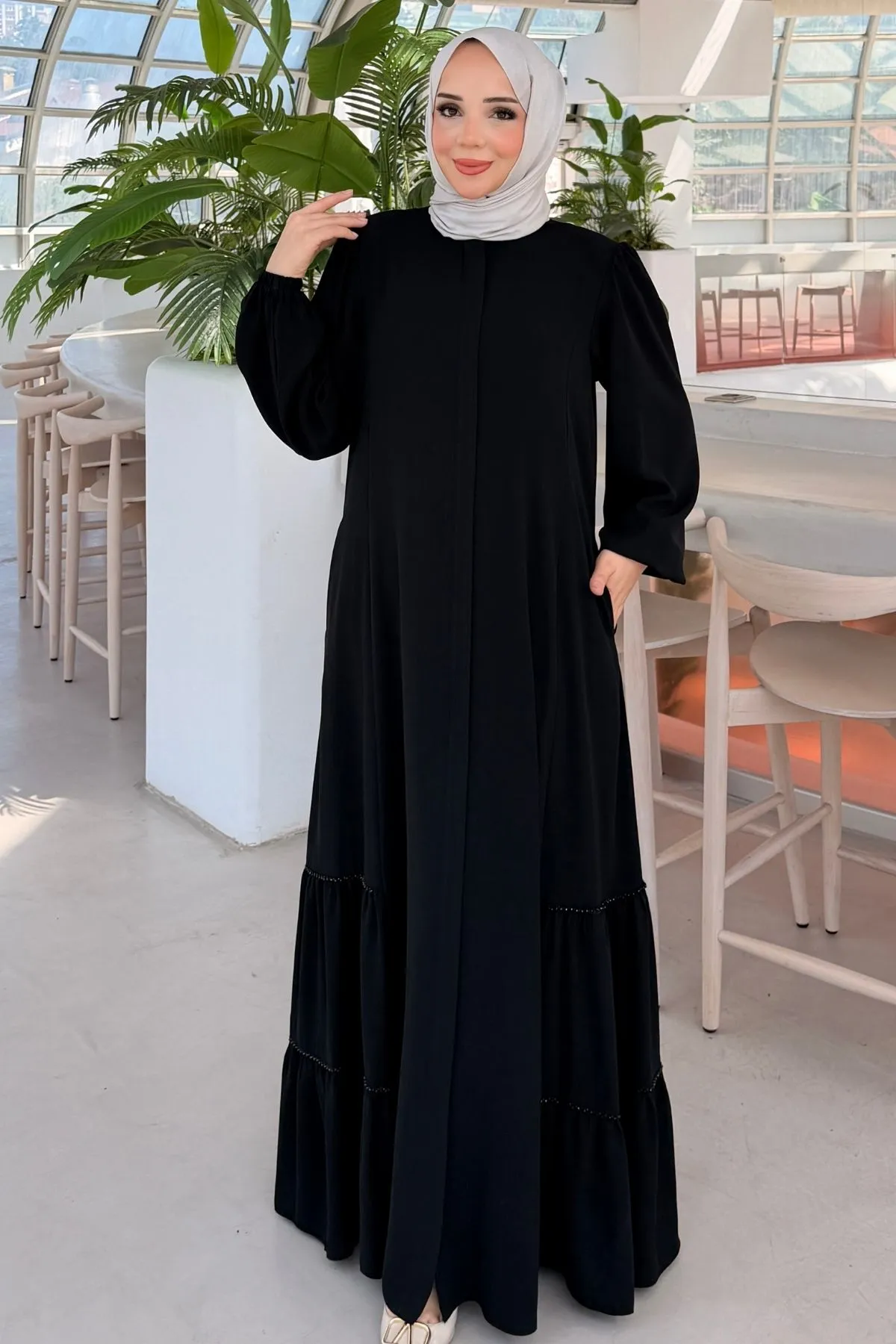 Fırfır Detaylı Rabia Ferace 712 - Siyah