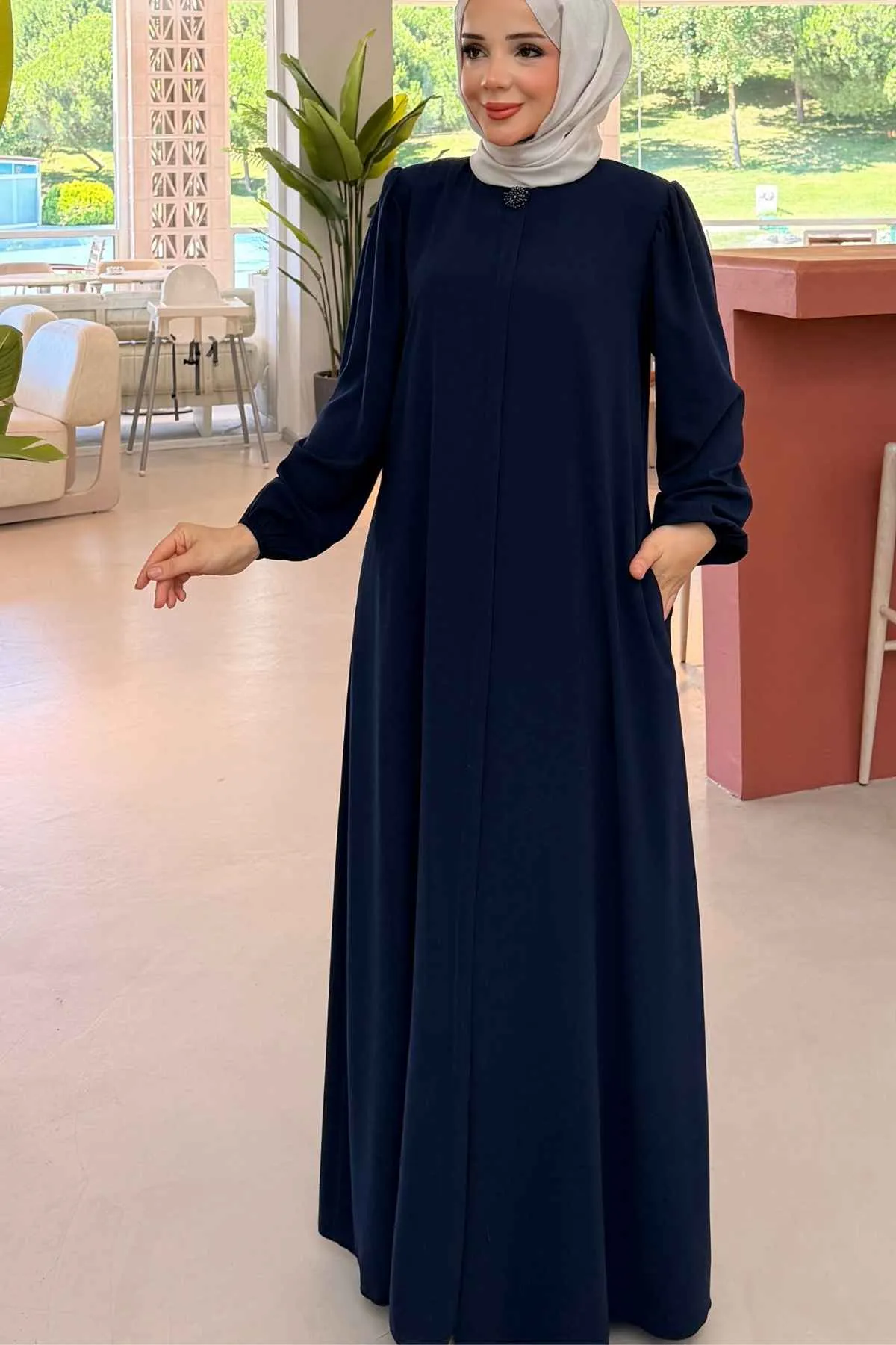 Elit İpek Yaka Broşlu Ferace 6821 -Laci