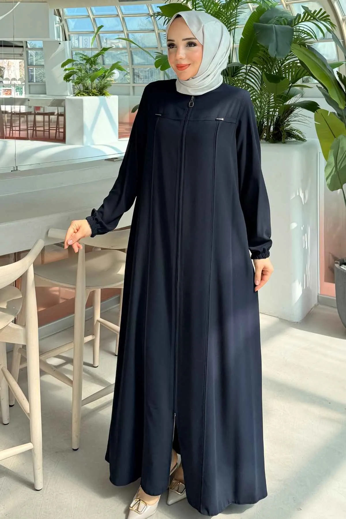 Boydan Fermuarlı ve Metal Detaylı Rabia Ferace 8885 -Laci