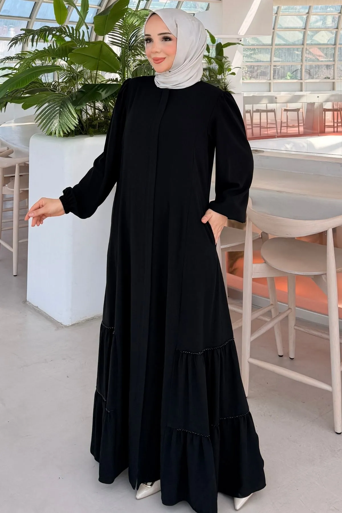 Fırfır Detaylı Rabia Ferace 712 - Siyah