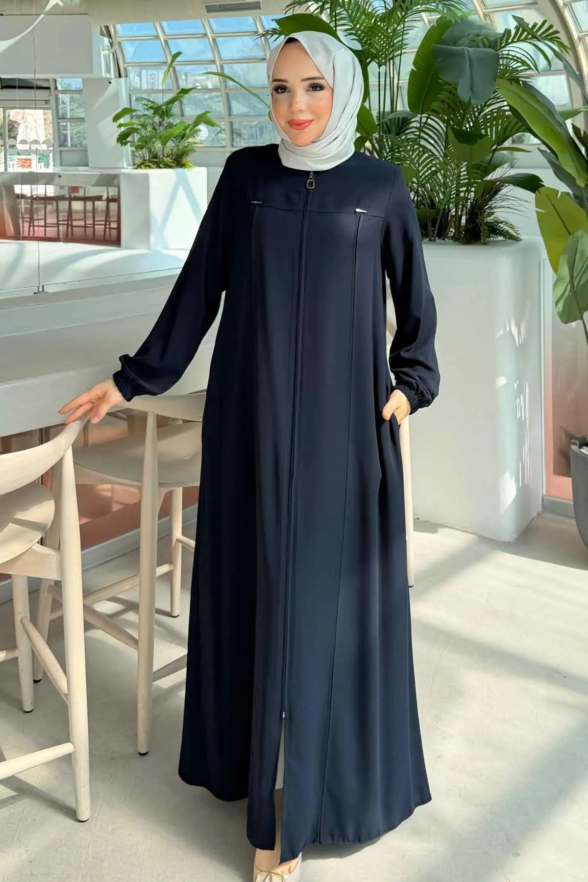 Boydan Fermuarlı ve Metal Detaylı Rabia Ferace 8885 -Laci