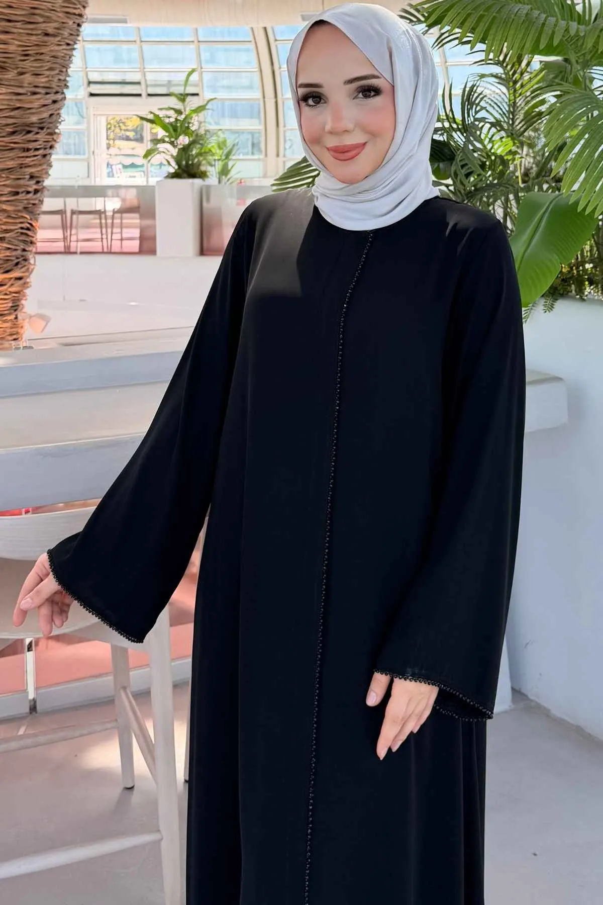 Rabia Taş işleme Biyeli Siyah Ferace 3043