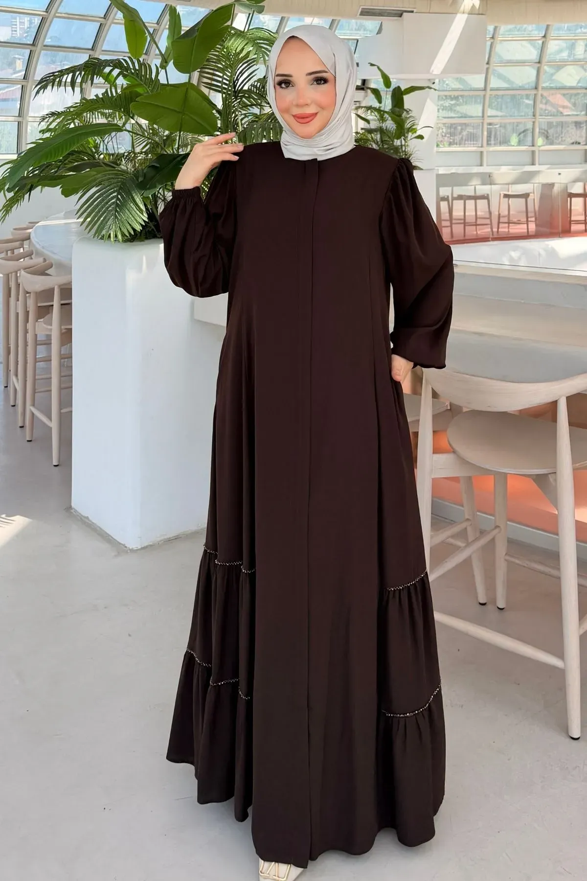 Fırfır Detaylı Rabia Ferace 712 - Kahve