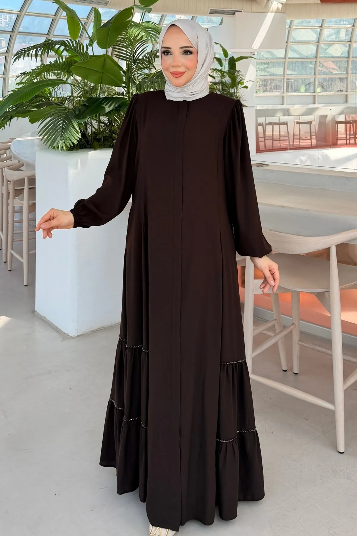 Fırfır Detaylı Rabia Ferace 712 - Kahve
