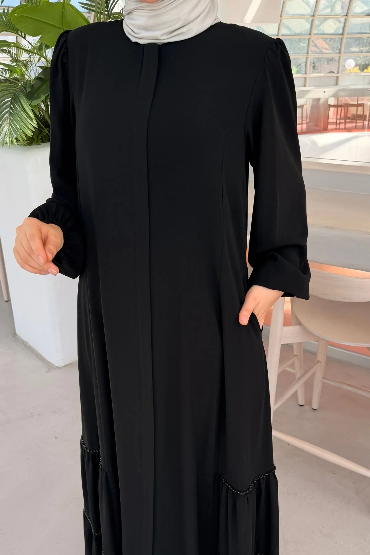 Fırfır Detaylı Rabia Ferace 712 - Siyah