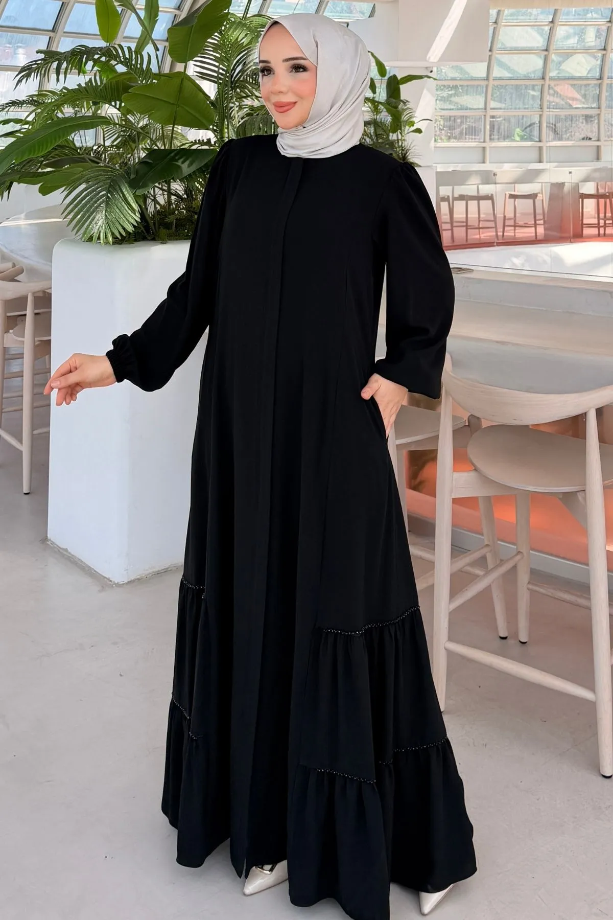 Fırfır Detaylı Rabia Ferace 712 - Siyah