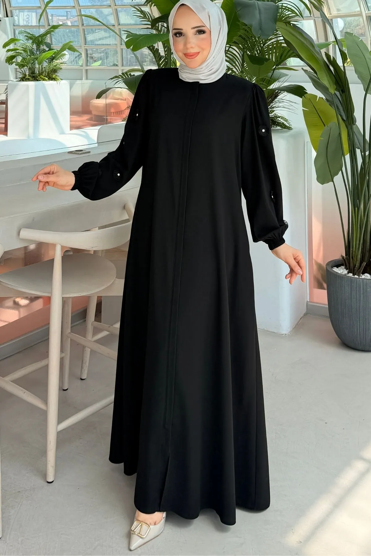 Rabia Çiçek Detaylı  Ferace 697 - siyah