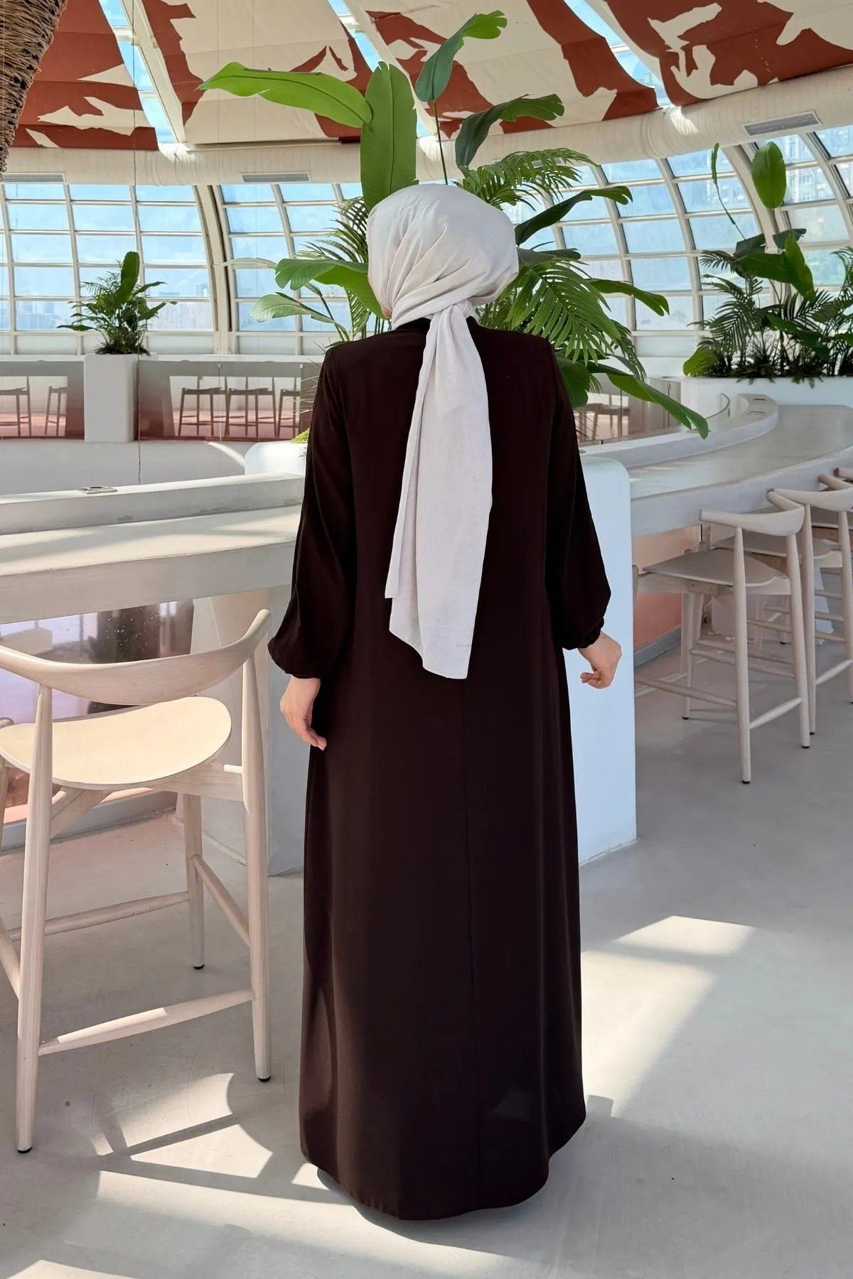 Robası Desen Dokulu Fermuarlı Ferace -Kahverengi 604