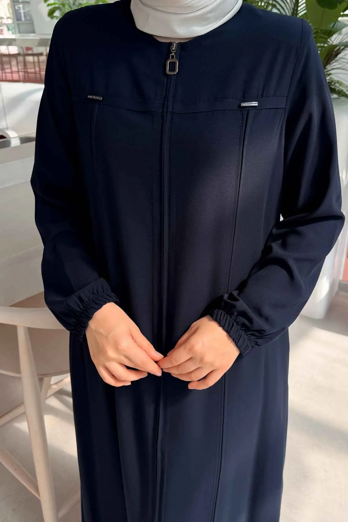 Boydan Fermuarlı ve Metal Detaylı Rabia Ferace 8885 -Laci