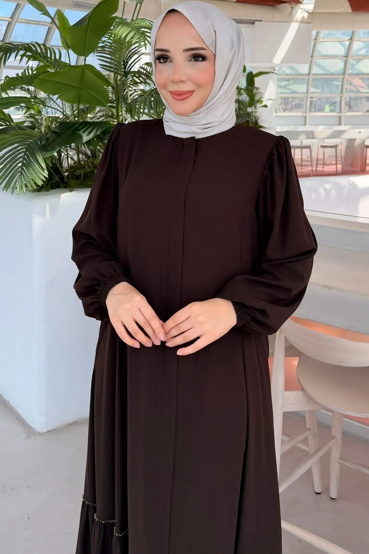 Fırfır Detaylı Rabia Ferace 712 - Kahve
