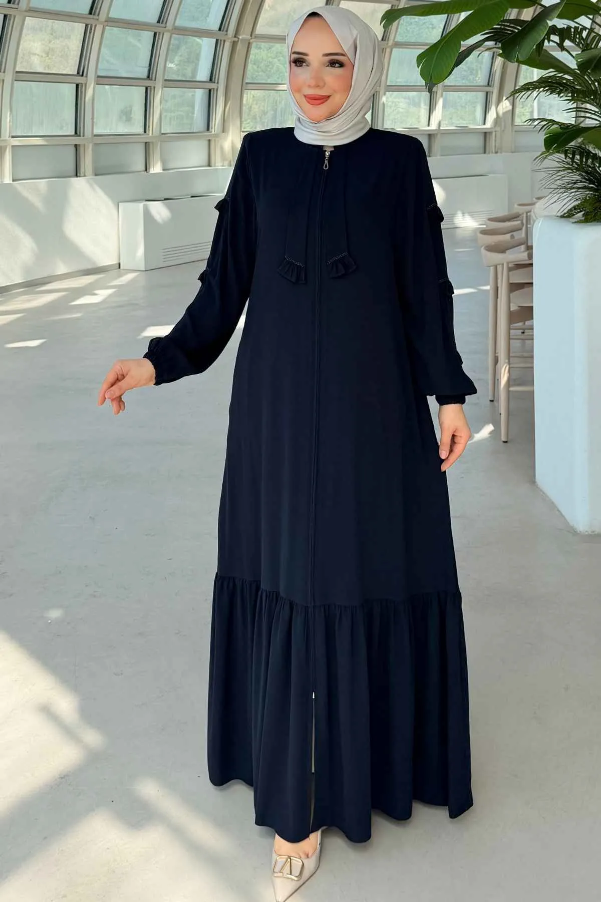 Yaka Bağcıklı ve Fırfırlı Rabia  Ferace 761 - Laci