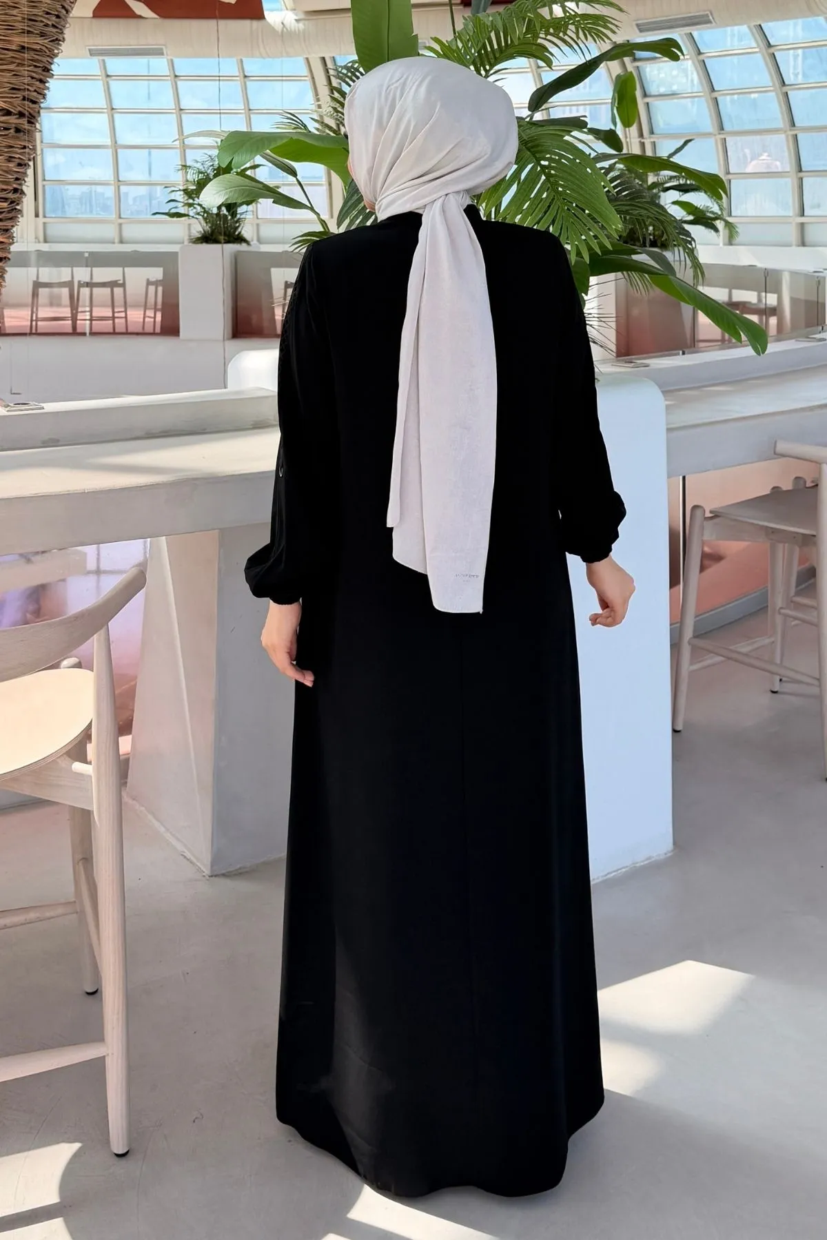 Robası Desen Dokulu Fermuarlı Ferace -Siyah 604 