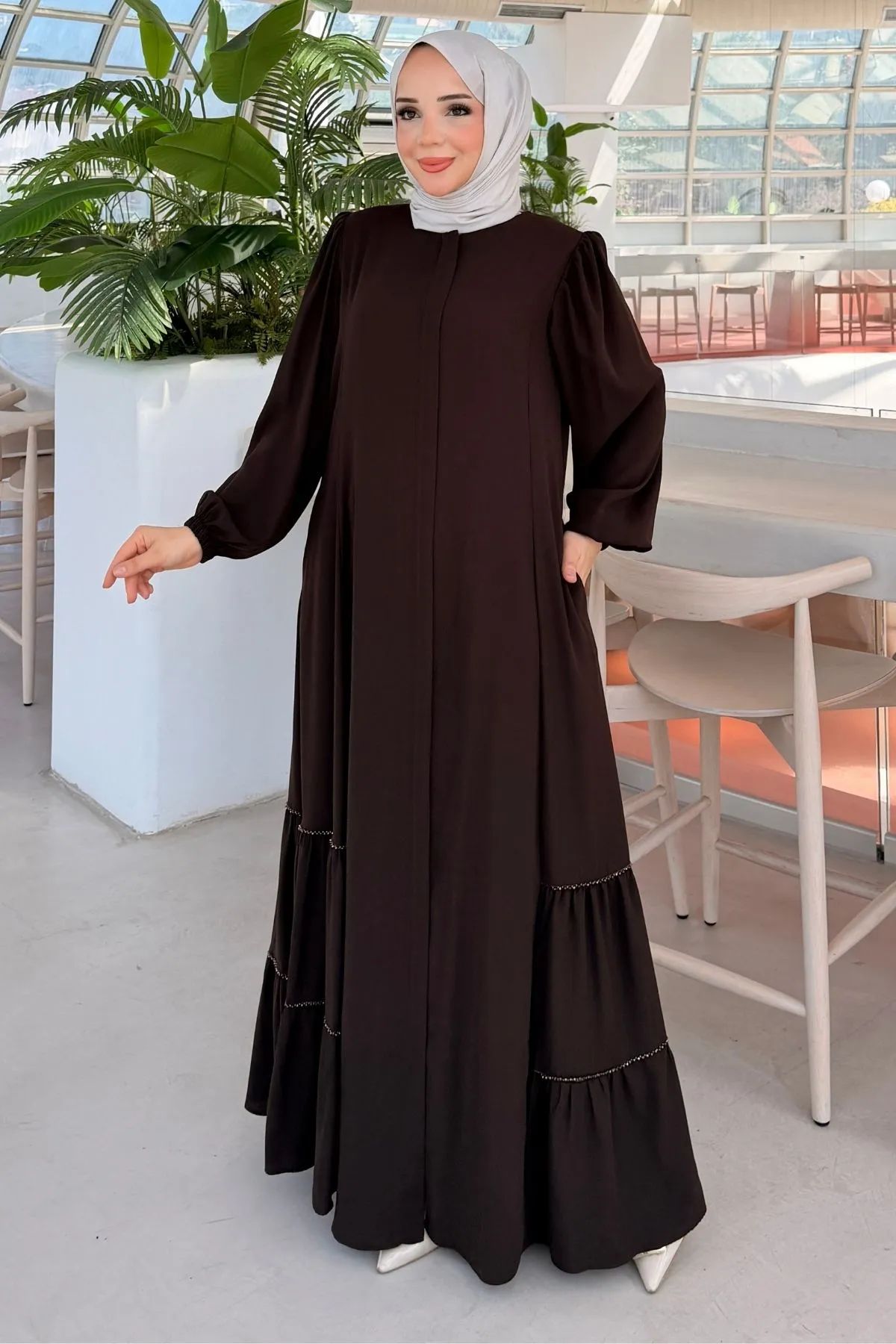 Fırfır Detaylı Rabia Ferace 712 - Kahve