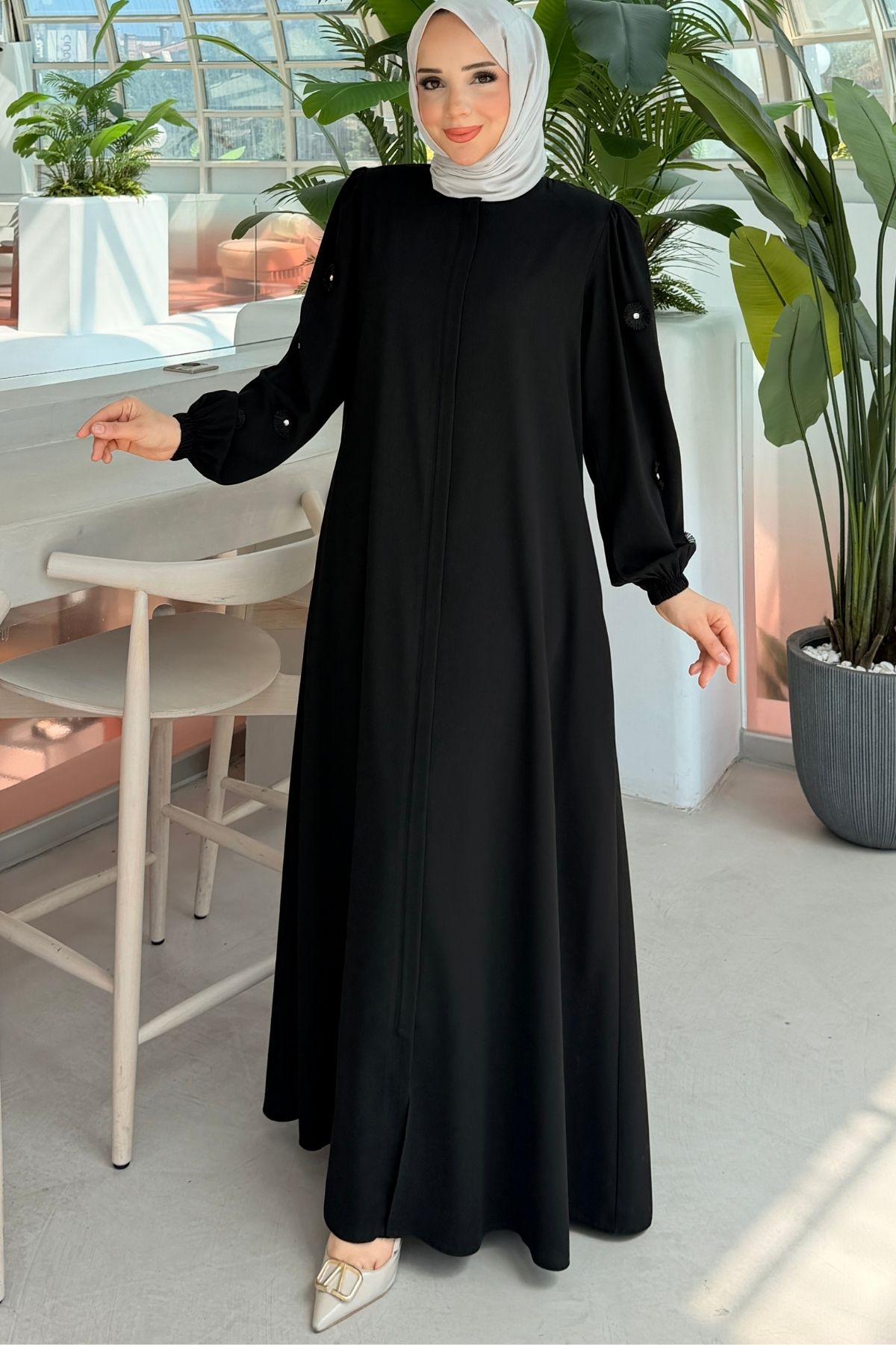 Rabia Çiçek Detaylı  Ferace 697 - siyah