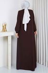 Leopar Şerit Detaylı Fermuarlı Ferace 1096 – Kahverengi