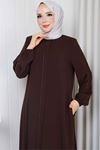Leopar Şerit Detaylı Fermuarlı Ferace 1096 – Kahverengi